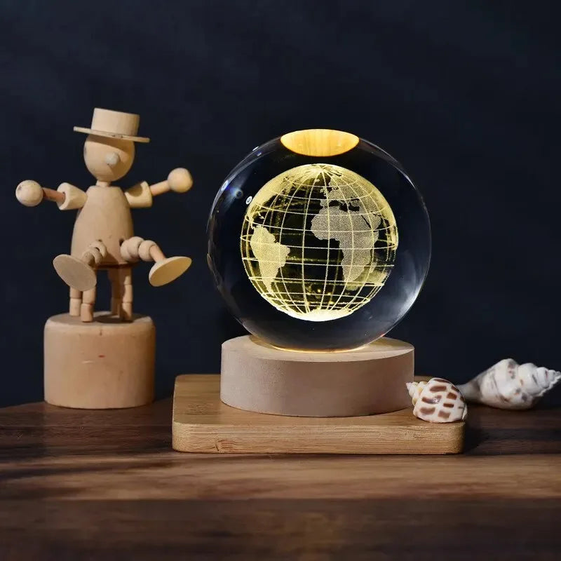 Bola de cristal 3D, luz nocturna de planeta de cristal, sistema Solar grabado con láser, globo, astronomía, regalo de cumpleaños, decoración de escritorio para el hogar