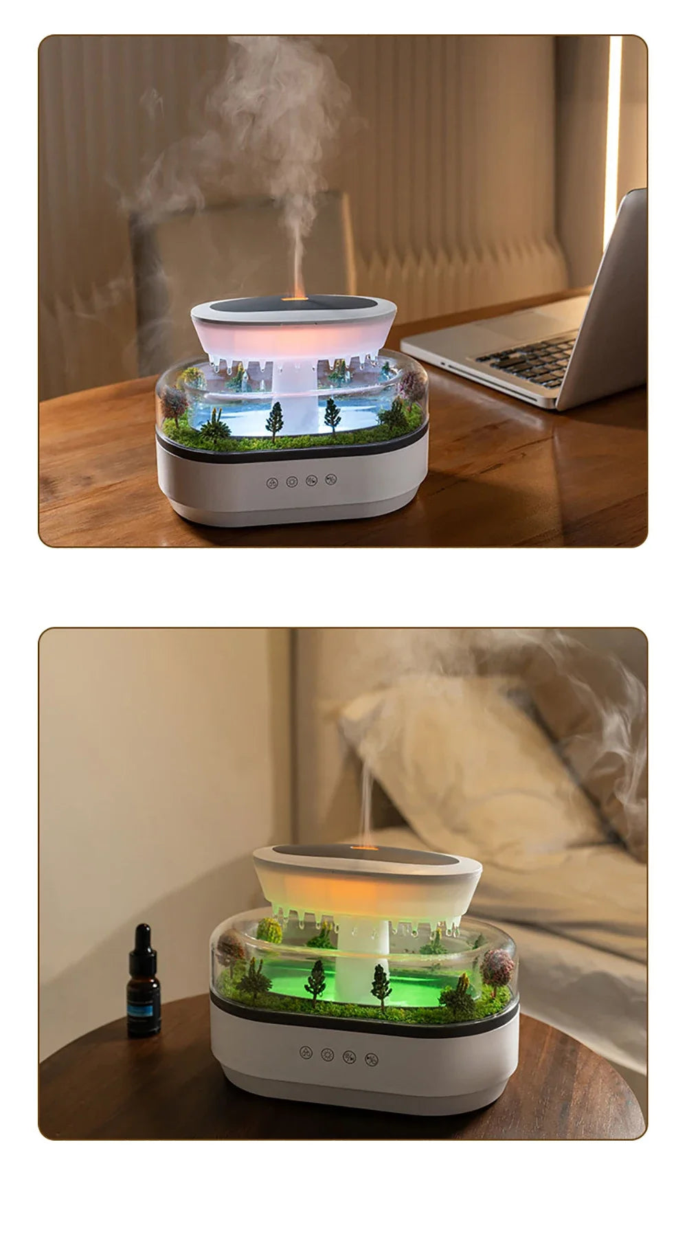 Nuevo humidificador de aire de gota de lluvia, humidificador de Aroma, luz de ambiente colorida, ruido blanco, música esencial, difusor de fragancia de aceite para el hogar