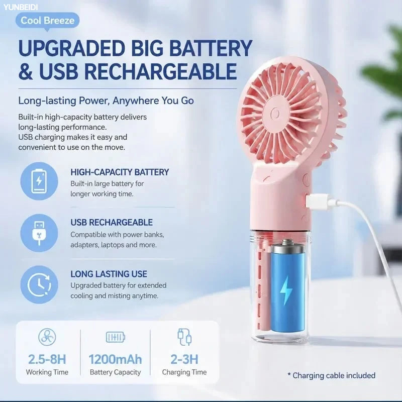 Ventilador 3 en 1 Portátil con Luz LED y Humidificador