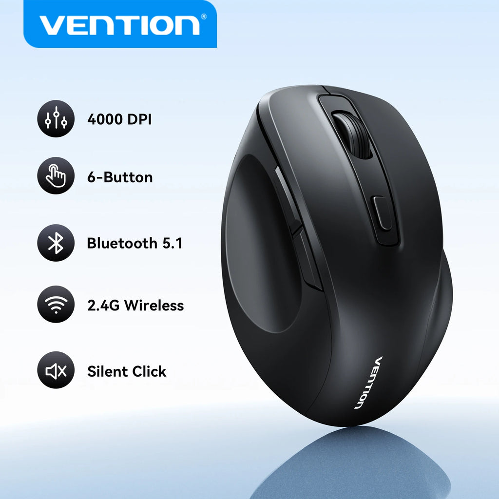 Vention-ratón inalámbrico Bluetooth 5,1, USB 2,4G, modo Dual, ergonómico, 4000 DPI, silencioso, 6 botones, para MacBook, tableta, portátil, PC