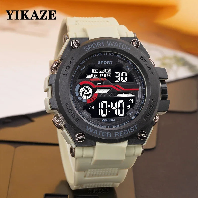 Reloj deportivo YIKAZE para hombre, relojes deportivos impermeables para hombre, reloj militar Digital LED multifunción, reloj despertador, reloj de pulsera electrónico