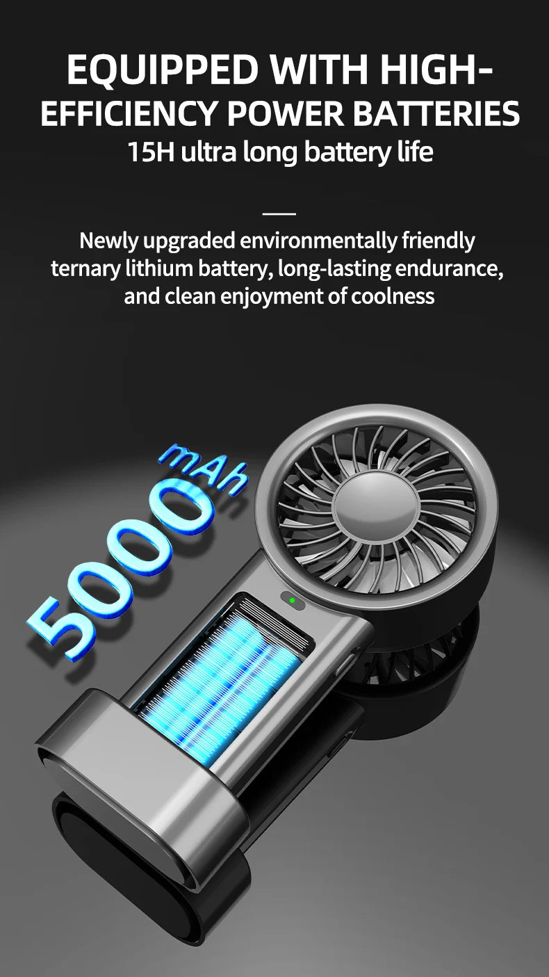 Ventilador solar portátil 5 velocidades, recargable USB para camping