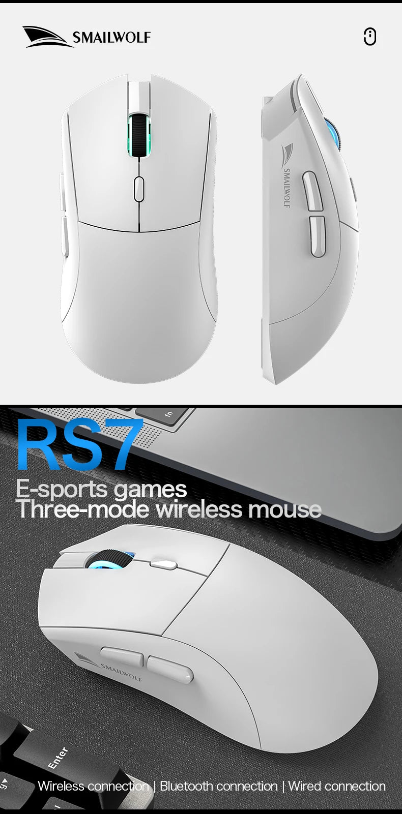 SMAILWOLF RS7 Bluetooth ratón inalámbrico para juegos PAW3311 controlador macro ordenador portátil ordenador de escritorio juego de oficina 20000dpi