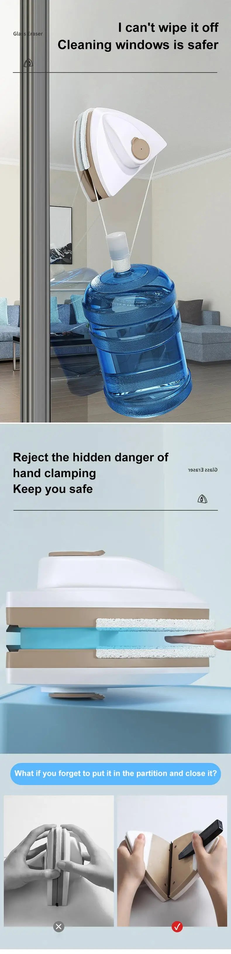 Nueva herramienta magnética de limpieza de ventanas de vidrio, limpiaparabrisas de doble capa con descarga de agua, limpiador de ventanas especial para el hogar