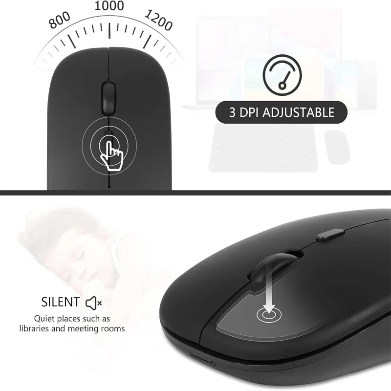 Ratón inalámbrico recargable compatible con Bluetooth 2,4 GHz modos duales ratón de ordenador con Nano receptor para PC portátil Macbook