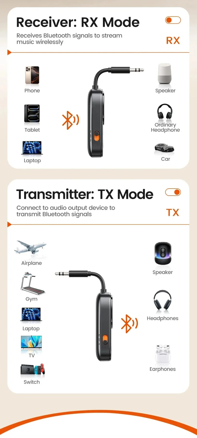 Nuevo receptor/transmisor de audio Bluetooth 5,4, adaptador Bluetooth para televisores, auriculares, coches y otros dispositivos con un conector de 3,5 MM