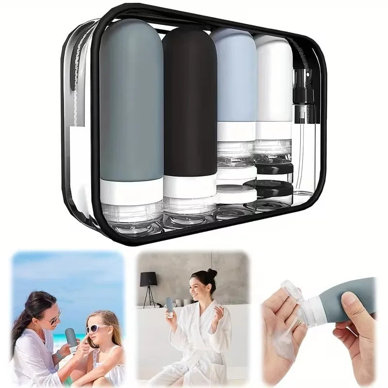 Juego de 17 Botellas de Viaje de Silicona, Envases de Aseo a Prueba de Fugas para Champú, Acondicionador, Cosméticos, Kit de Accesorios Recargables