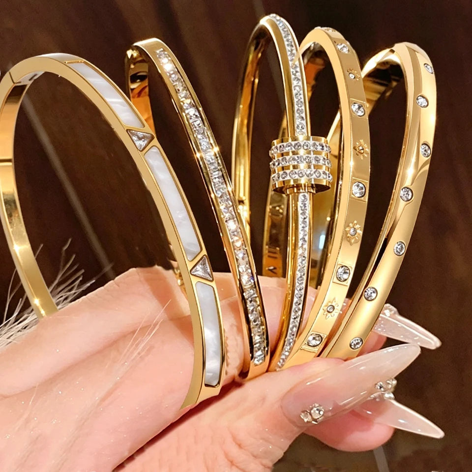 ZAKOL, 5 uds., pulseras apilables de acero inoxidable de Color dorado, pulsera apilable resistente al agua con circonita brillante, joyería de moda para mujer