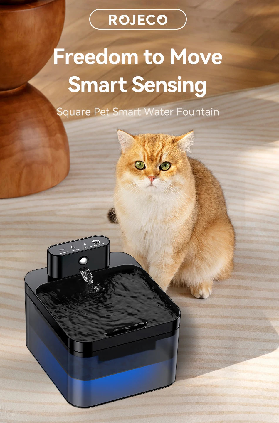 ROJECO-fuente de agua automático inalámbrico para gatos, dispensador de agua para mascotas de 2600mAh, Sensor infrarrojo para perros y gatos, bebedero inteligente para mascotas