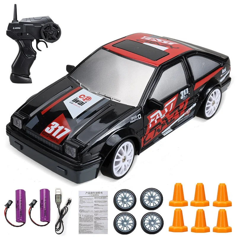Coche de Carreras Teledirigido 2.4G 4WD, Modelos AE86, GTR, Ferrari, BMW