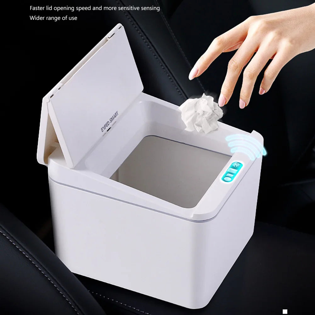 Cubo de Basura Inteligente con Sensor Eléctrico, Cubo de Basura Automático Portátil con Tapa, Cubo de Basura de 4L, Batería/Recargable para Automóvil y Exteriores