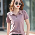 Camiseta Polo Femenina Estilo Coreano de Primavera