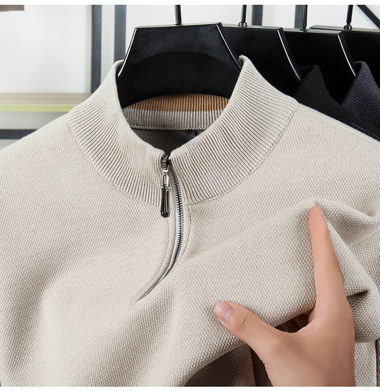 Suéter grueso de terciopelo de alta calidad, jersey con media cremallera para hombre, nueva camiseta cálida holgada informal, prendas de punto