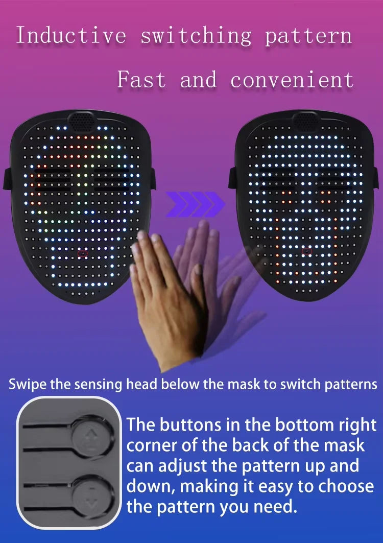 Máscara LED con detección de gestos, efectos de sonido musicales, máscara de Halloween iluminada para Dj, disfraz de mascarada de cumpleaños, fiesta de disfraces