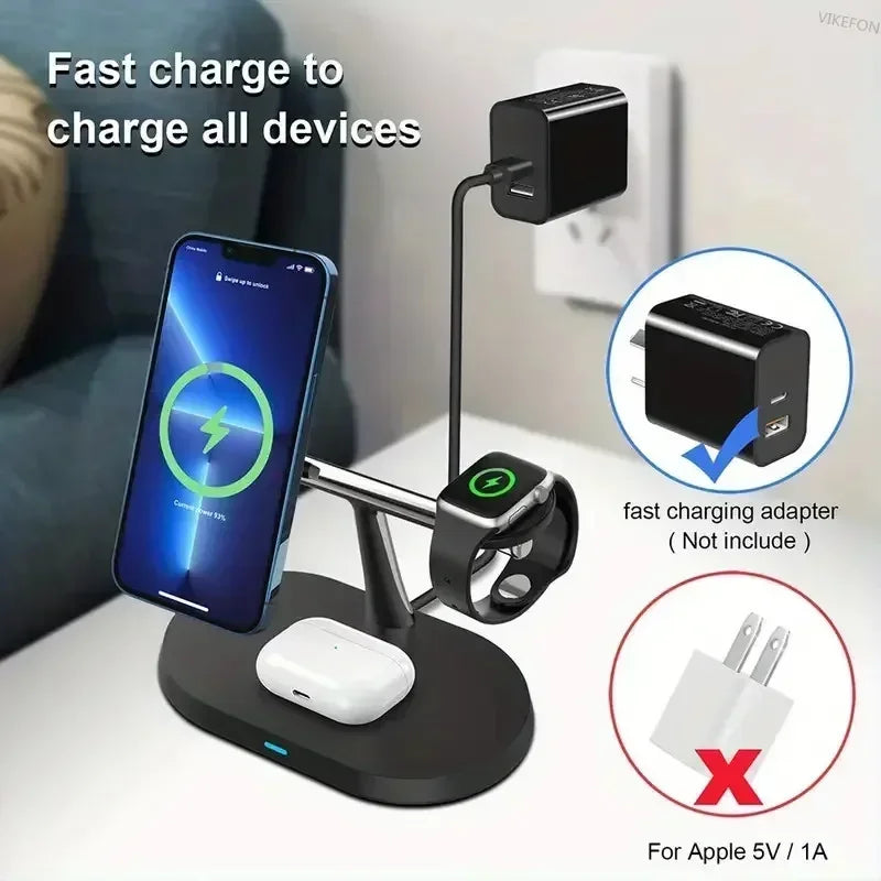 Estación de Carga Inalámbrica Magnética 3 en 1 para iPhone 17 16 15 14 Pro Max, Apple Watch 9 8, Airpods Pro, Base de Carga Macsafe
