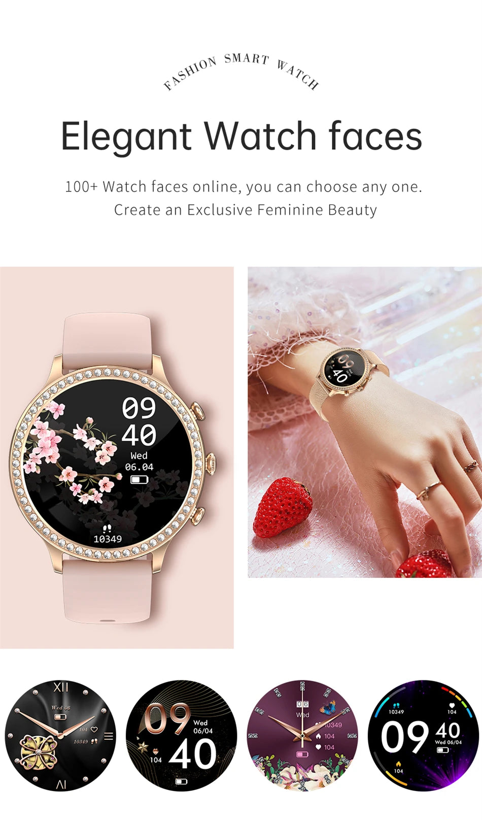 Reloj Inteligente para Mujer con Monitor Cardíaco Bluetooth