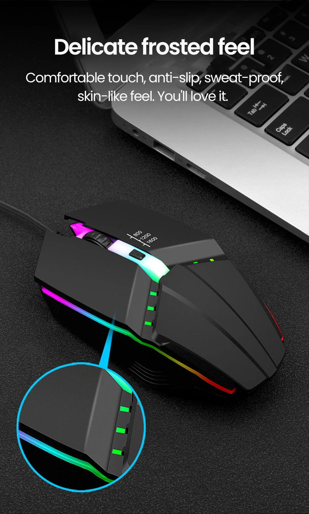 Ratones USB silenciosos con retroiluminación RGB, ratón para juegos con cable USB para PC de escritorio, portátil, ordenador, hogar y oficina, LED luminoso de 1600DPI