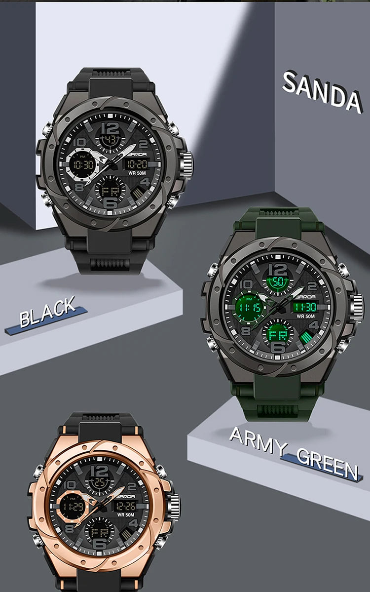 Reloj Militar SANDA Digital LED Doble Pantalla para Hombre