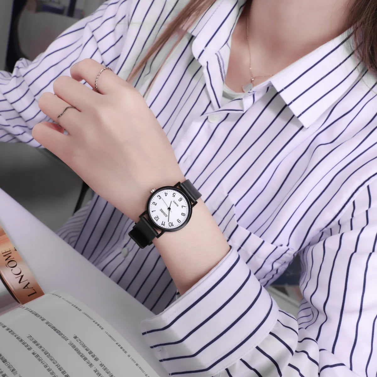 Reloj negro Simple, relojes de cuarzo para mujer, correa de silicona, reloj de pulsera de ocio para mujer, reloj de examen ligero de lujo para estudiantes, regalos