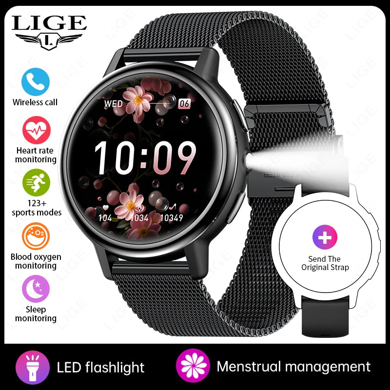 Reloj inteligente LIGE para mujer con pantalla AMOLED y llamadas Bluetooth