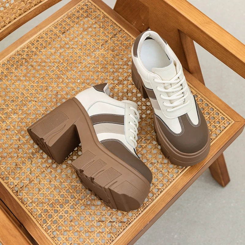 Zapatos de Tacon Alto con Plataforma para Mujer - Cuero con Cordones