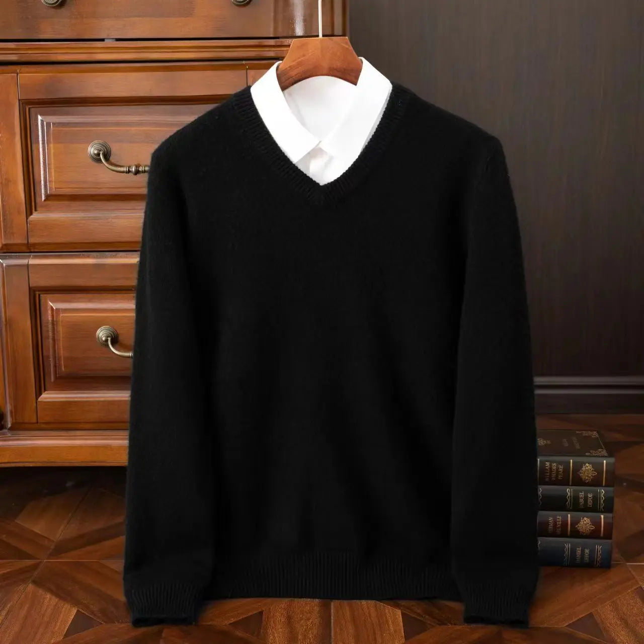 2025 suéter 100% de lana merina de Cachemira con cuello en V para hombre, jersey inteligente informal básico de manga larga, prendas de punto, Tops para Otoño e Invierno