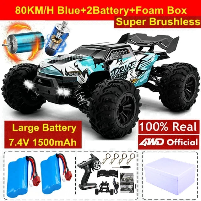 Coche Todoterreno RC 4WD sin Escobillas, Alta Velocidad 50-80 KM/H