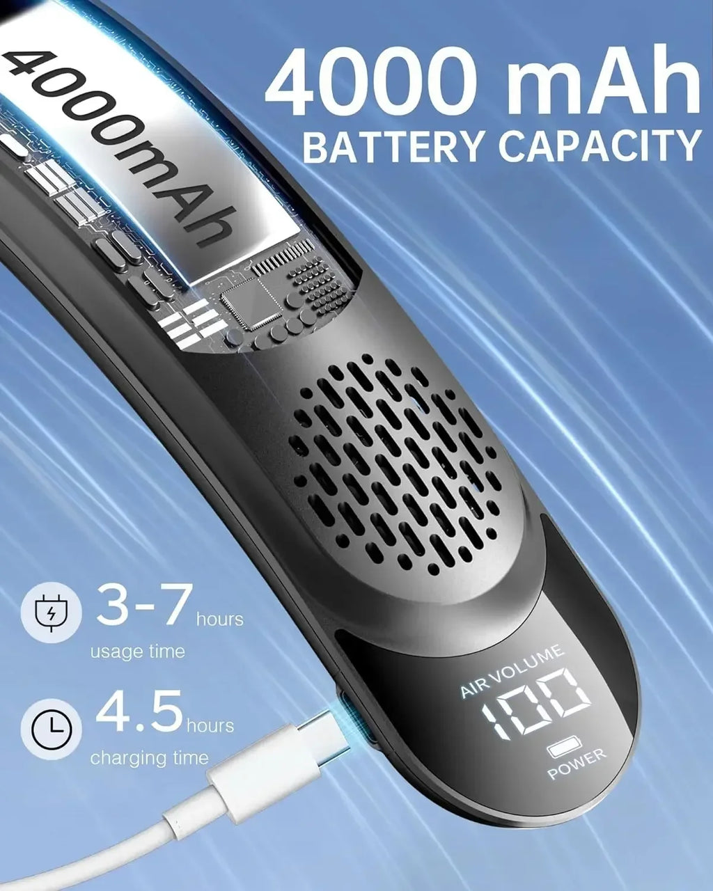 Ventilador de Cuello Portátil 4000mAh con 3 Velocidades
