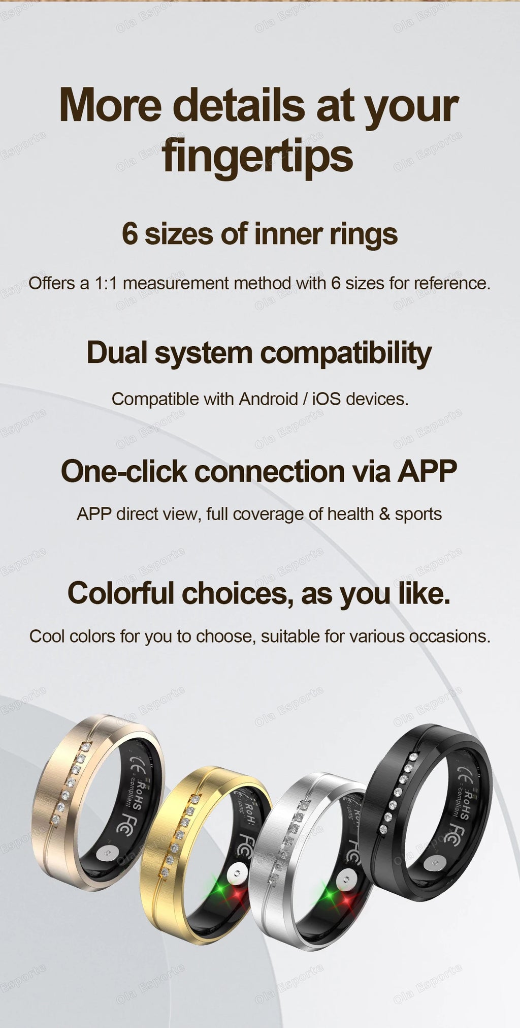 Anillo Inteligente de Joyería de Moda con Recordatorio de Llamadas, Alarma por Vibración, Monitor de Frecuencia Cardíaca y Oxígeno en Sangre, Resistente al Agua IP68, Regalo para Hombre