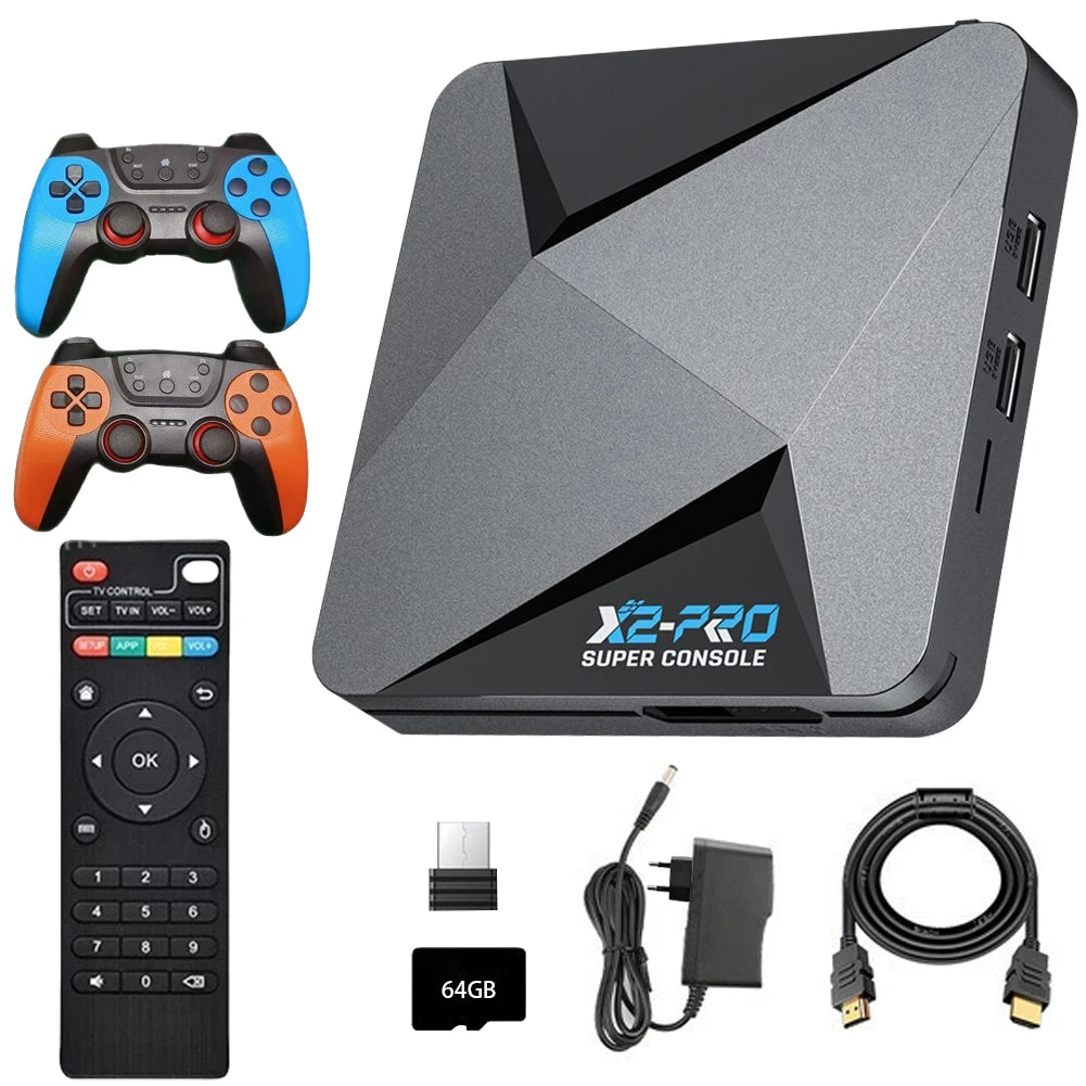Consola de Videojuegos X2 Pro WiFi con Más de 35000 Juegos Integrados, Consola Retro para el Hogar con Controles Inalámbricos para Arcade/DC/MAME/SS