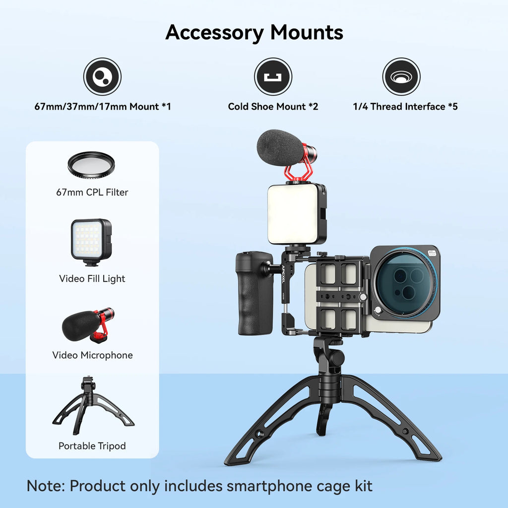 Kit de Video para Teléfono APEXEL Jaula Vlog con Estabilizador