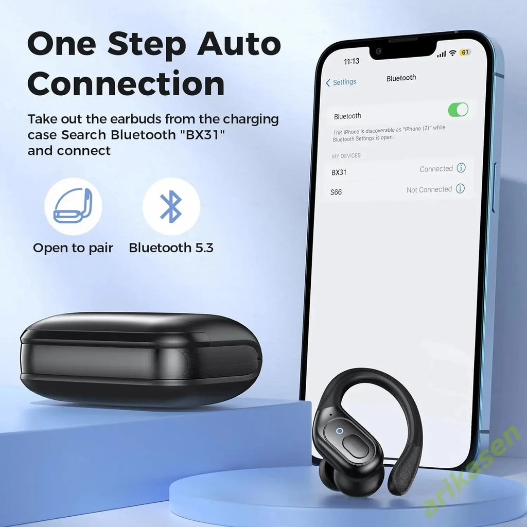 Auriculares inalámbricos con Bluetooth 5,3, cascos deportivos con 75H de tiempo de reproducción, IPX7, resistentes al agua, pantalla LED, graves profundos