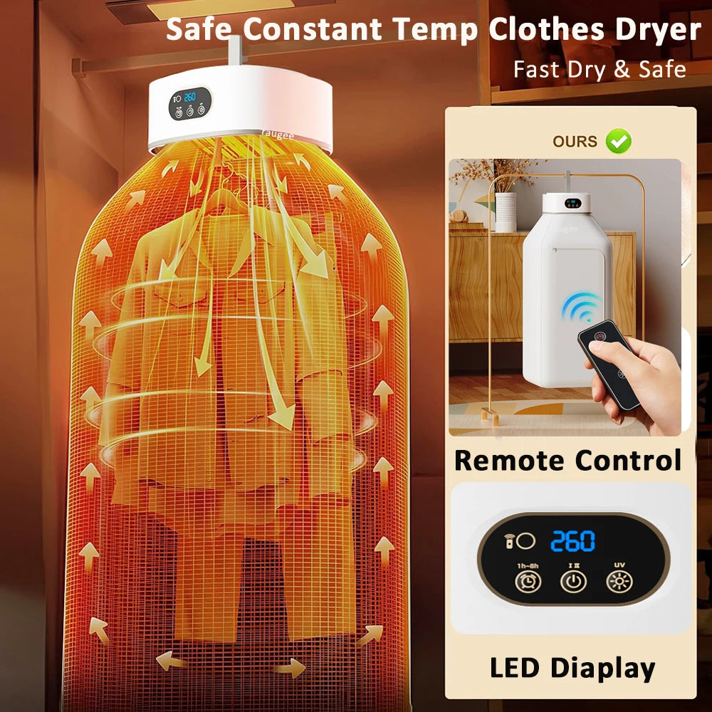 Secadora de ropa portátil plegable con esterilización UV y control remoto