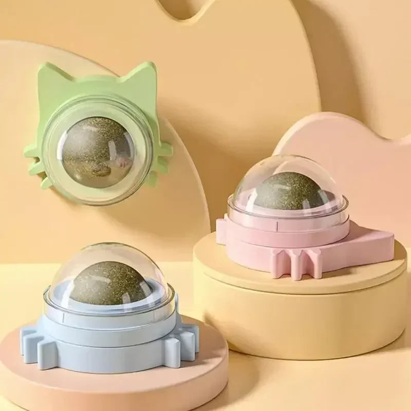 Juguetes de hierba gatera para gatos, bola giratoria interactiva de pared para interiores, menta Natural, mejora la digestión, estimulante del apetito, cuidado Dental para gatos