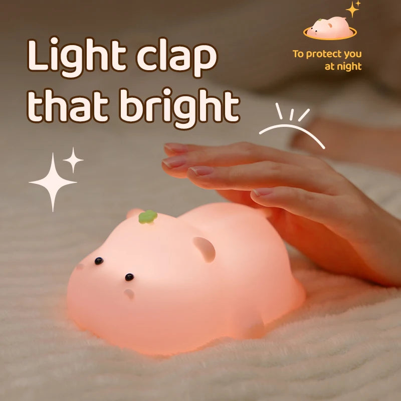 Luz nocturna de hipopótamo rosa para niños, Linda luz nocturna de silicona, carga USB, lámpara de sincronización táctil, decoración de escritorio, regalo