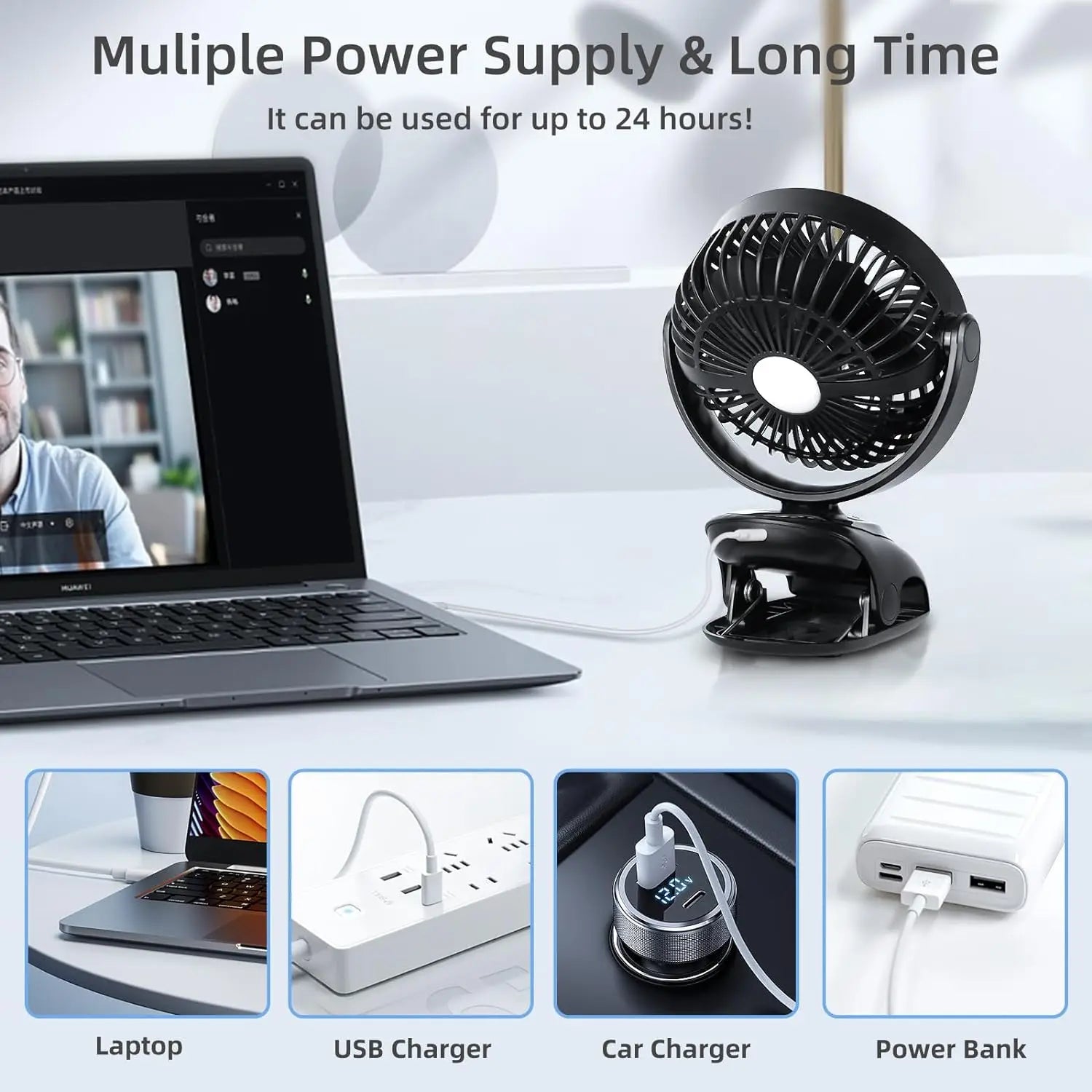 Ventilador con Clip Portátil para Escritorio y Cama