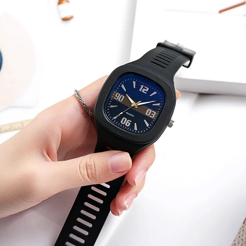 Reloj de Cuarzo Cuadrado para Mujer, Correa Silicona