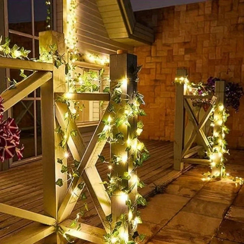Guirnalda Solar LED con Hojas de Hiedra Artificial para Jardín y Bodas