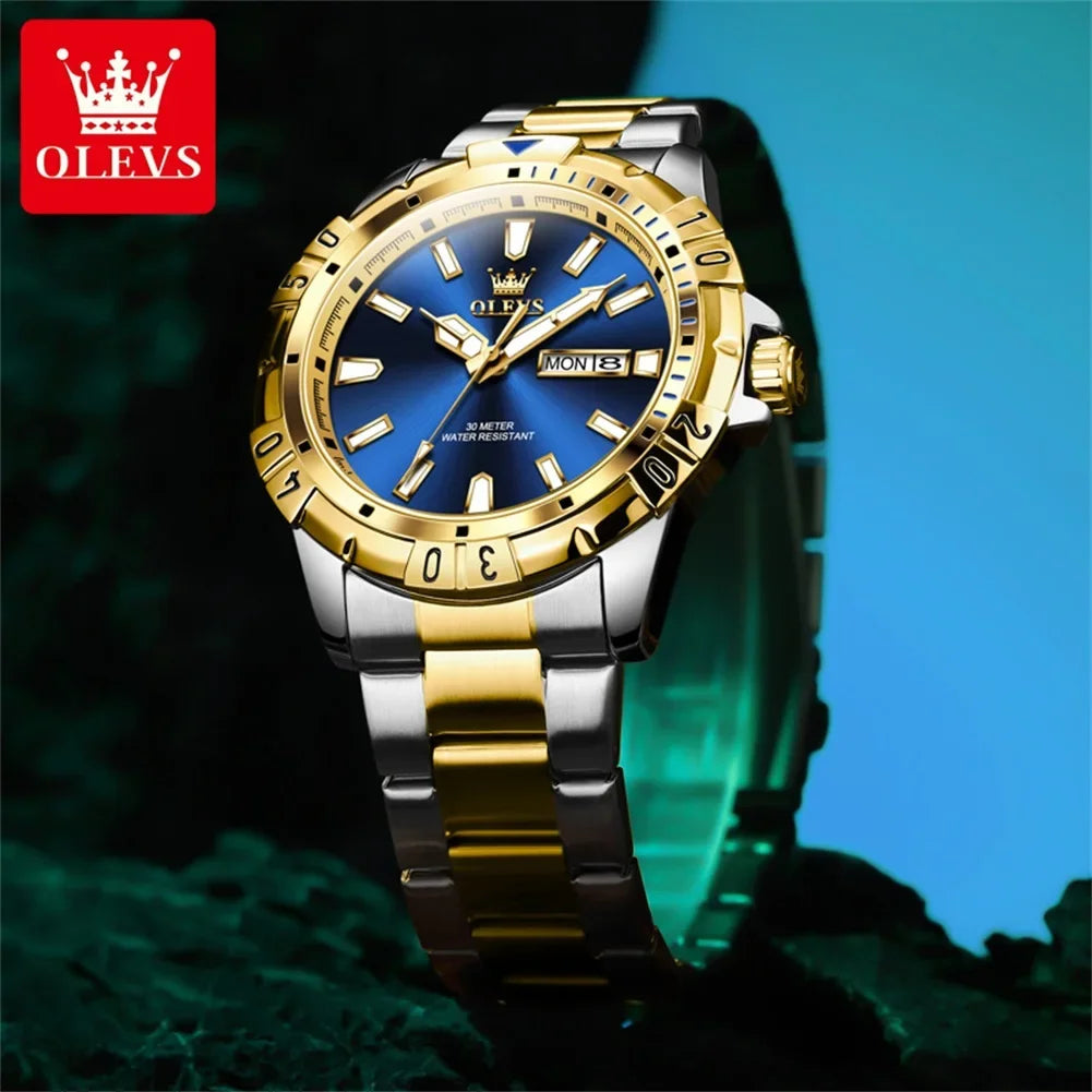 Reloj OLEVS de Cuarzo para Hombre, Resistente al Agua con Calendario Dual