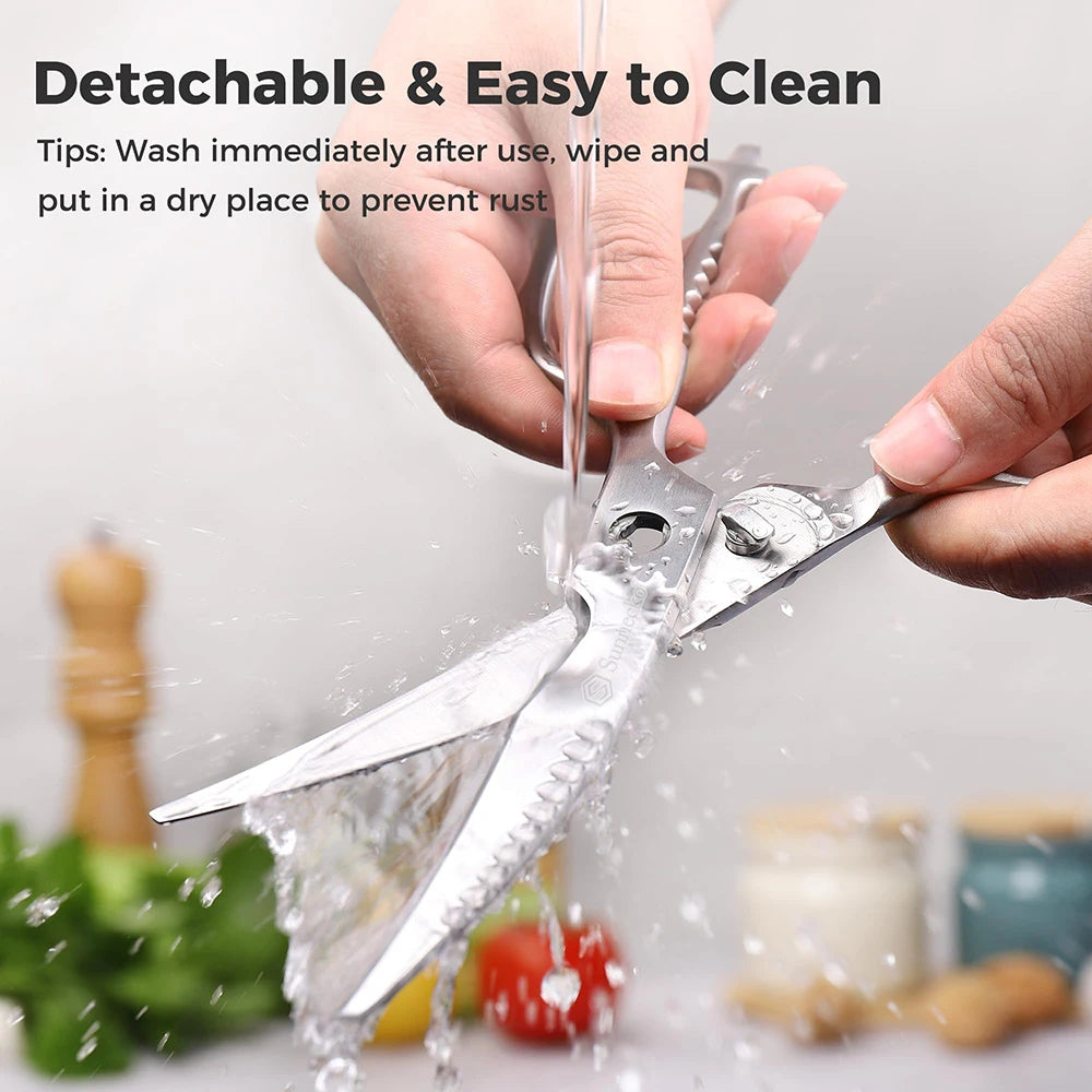 Sunnecko-tijeras de cocina profesionales de acero inoxidable, aptas para lavavajillas, cuchillas curvas de alta resistencia, tijeras de cocina, herramientas de corte