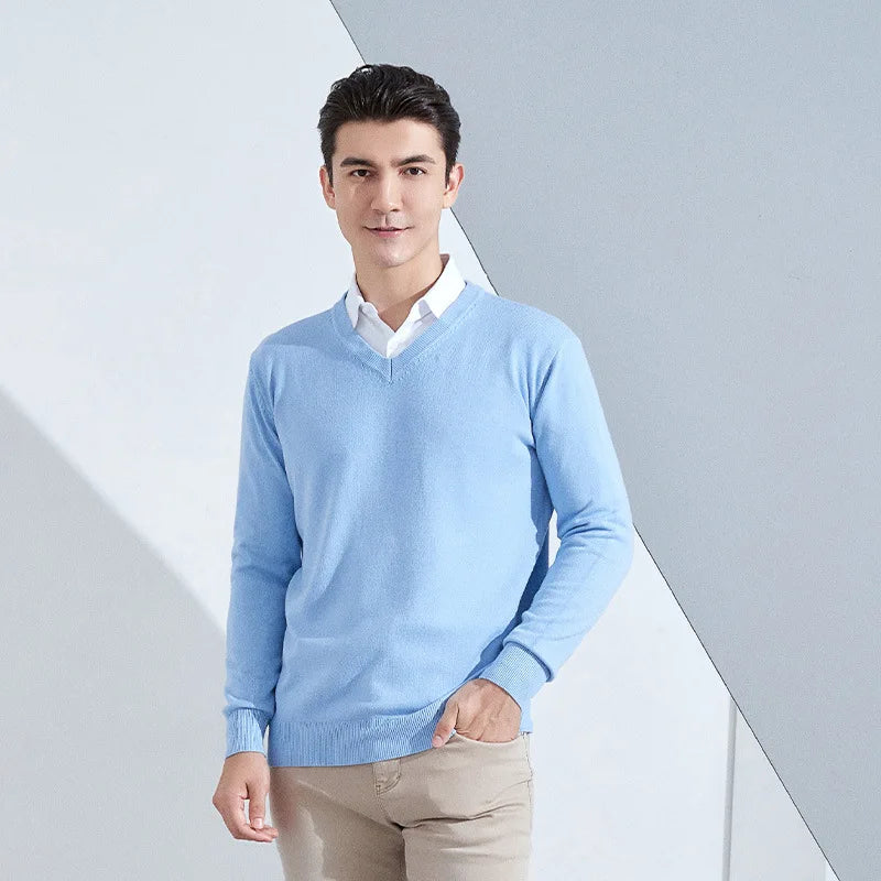 Buzo de punto con cuello en V para hombre - Algodón y Cachemira