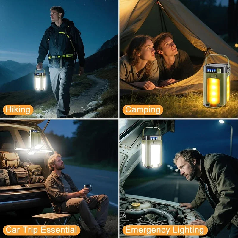 Lámpara Solar de Camping Recargable, Luces LED Portátiles, con Carga USB, Resistente al Agua IPX4, Batería de 12 Horas