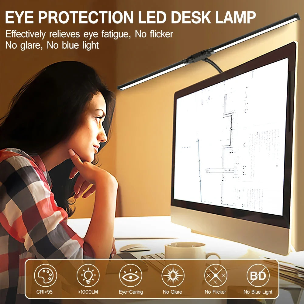 Lámpara de Escritorio LED de Doble Cabezal con Clip, Regulable, para Monitor de Computadora, Lámpara de Mesa para Arquitectos, para Oficina, Lectura