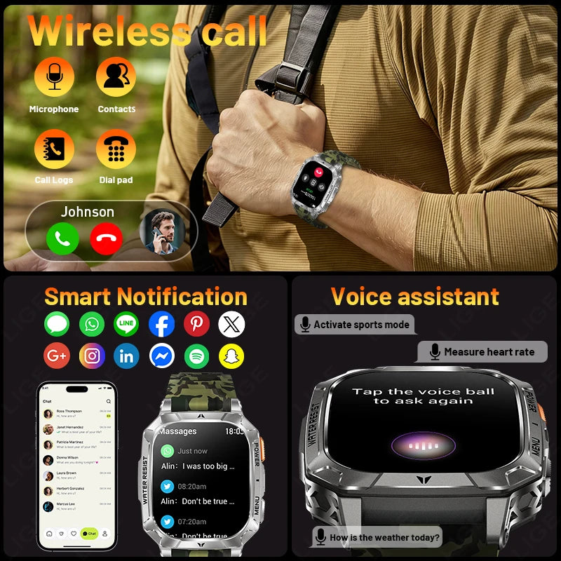 Reloj Inteligente LIGE Militar Batería 1400mAh Bluetooth