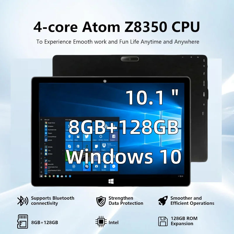 Tablet PC con Windows 10, 8GB de RAM, 128GB de ROM, Pantalla de 10.1 Pulgadas, CPU Intel Atom X5-Z8350 de 64 bits, Resolución de 1920 x 1200 IPS, 1 Puerto USB 3.0, AR10