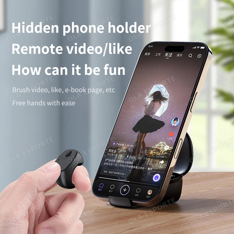 Rodillo anillo para la yema del dedo Control remoto inalámbrico Bluetooth móvil Selfie ratones vídeo giratorio de página automático navegación para Android IOS