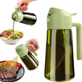 Pulverizador de aceite oscuro con bloqueo de luz de 470ML/16oz para cocinar, botella dispensadora de aceite de oliva 2 en 1 para cocina, botella de aceite de vidrio verde oscuro