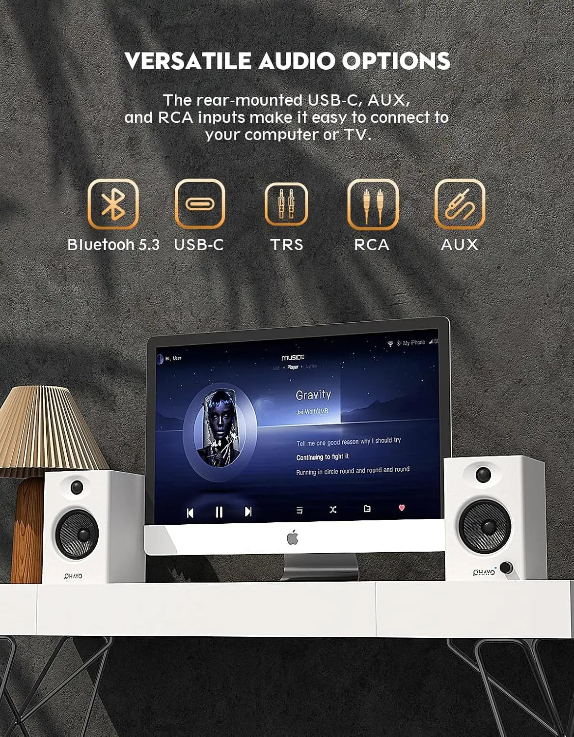 OHAYO Altavoces de Estantería Activos de 60W con Unidad de Fibra de Vidrio, Bluetooth 5.3 y Múltiples Entradas (USB/RCA/AUX) - para Juegos de PC Inmersivos
