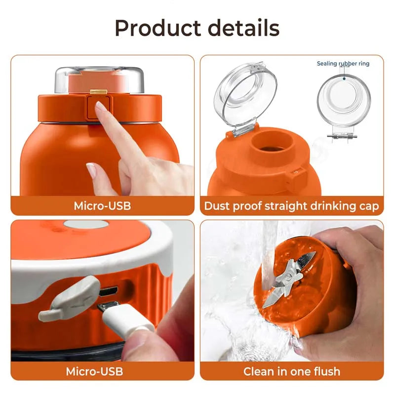 Licuadora Portátil USB de Acero Inoxidable Recargable