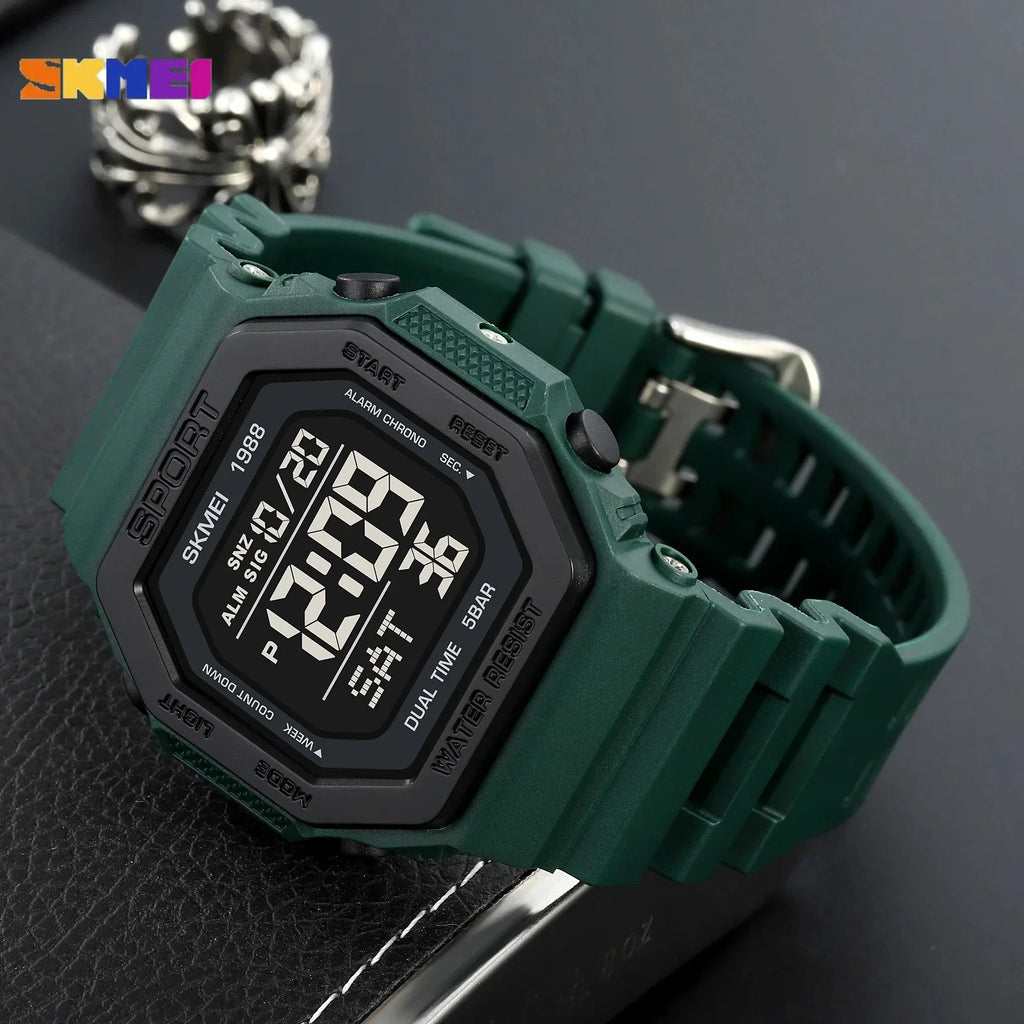 Reloj deportivo Digital SKMEI 1988 para Hombre, pantalla LED, relojes de pulsera militares con cuenta atrás, Reloj impermeable para Hombre 1628